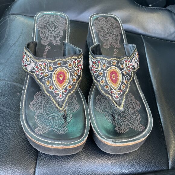 Something Else From Skechers BEADED PLATFORM THONG WOMEN'S 8 Brown - Picture 1 of 8